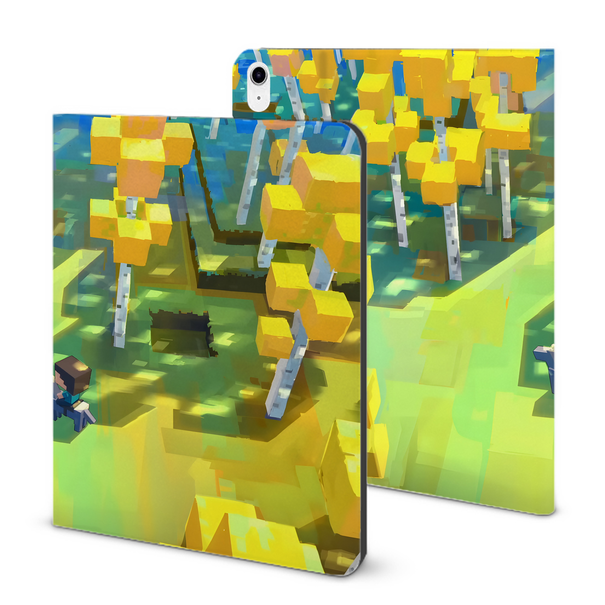 （画像用） マインクラフト ブロックの世界 Minecraft MC Block world IPad ケース ブック型 PUレザー TPU 耐衝撃 軽量 薄型 ペン収納なし 全面保護 IPad 各モデル対応